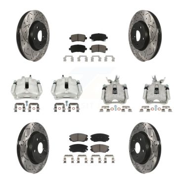 Front Rear Disc Brake Coated Caliper Drilled Slotted Rotors & Ceramic Pad Kit (10Pc) For KCD-100386C