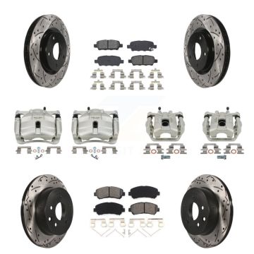 Front Rear Brake Caliper Drill Slot Rotors Semi-Metallic Pad Kit (10Pc) For Nissan Rogue KCD-100386S