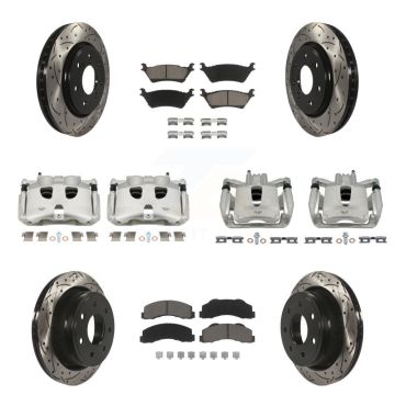Front Rear Brake Coated Caliper Drilled Slot Rotor Ceramic Pad Kit (10Pc) For Ford F-150 KCD-100387C