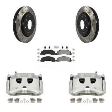 Front Disc Brake Coated Caliper Drill Slotted Rotor Semi-Metallic Pad Kit For Ford F-150 KCD-100387N