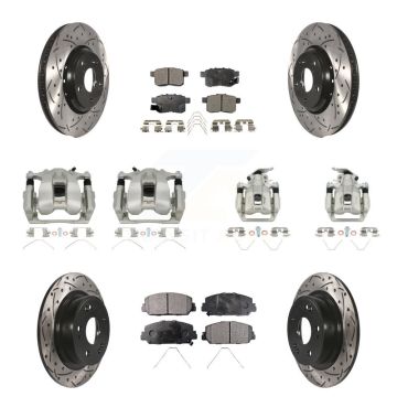 Front Rear Brake Caliper Drill Slot Rotors Semi-Metallic Pad Kit (10Pc) For Honda Accord KCD-100387P