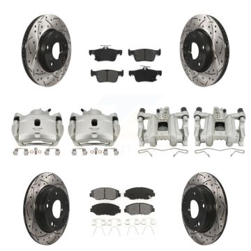 Front Rear Brake Caliper Drilled Slot Rotor Semi-Metallic Pad Kit (10Pc) For Honda Civic KCD-100387S