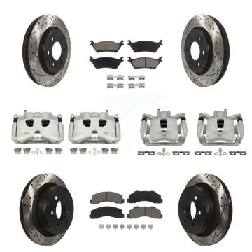 Front Rear Brake Coated Caliper Drilled Slot Rotor Ceramic Pad Kit (10Pc) For Ford F-150 KCD-100388C