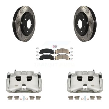 Front Brake Caliper Drill Slotted Rotor Ceramic Pad Kit For Ford F-150 With 7 Lug Wheels KCD-100388N