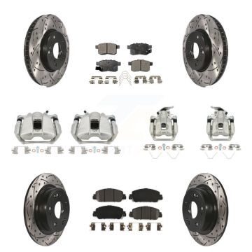 Front Rear Brake Caliper Drill Slot Rotors Semi-Metallic Pad Kit (10Pc) For Honda Accord KCD-100388P
