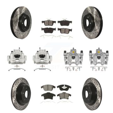 Front Rear Brake Caliper Drilled Slot Rotor Semi-Metallic Pad Kit (10Pc) For Ford Fusion KCD-100388S