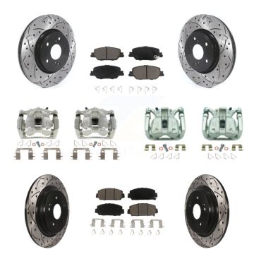 Front Rear Brake Coated Caliper Drilled Slot Rotor Ceramic Pad Kit (10Pc) For Honda CR-V KCD-100389C