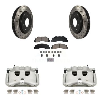 Front Brake Caliper Drill Slotted Rotor Ceramic Pad Kit For Ford F-150 With 7 Lug Wheels KCD-100389N