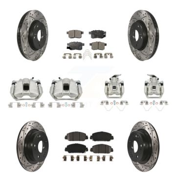 Front Rear Brake Caliper Drill Slot Rotors Semi-Metallic Pad Kit (10Pc) For Honda Accord KCD-100389P