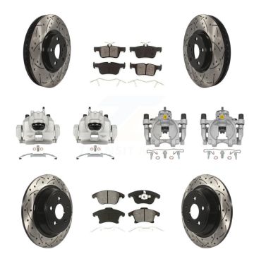 Front Rear Disc Brake Coated Caliper Drilled Slot Rotor Semi-Metallic Pad Kit (10Pc) For KCD-100389S