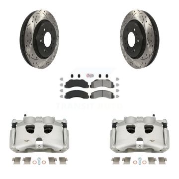 Front Disc Brake Coated Caliper Drill Slotted Rotor Semi-Metallic Pad Kit For Ford F-150 KCD-100390N