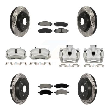 Front Rear Brake Caliper Drill Slotted Rotor Semi-Metallic Pad Kit (10Pc) For GMC Acadia KCD-100390S