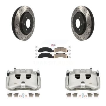 Front Disc Brake Coated Caliper Drilled Slotted Rotor And Ceramic Pad Kit For Ford F-150 KCD-100391N
