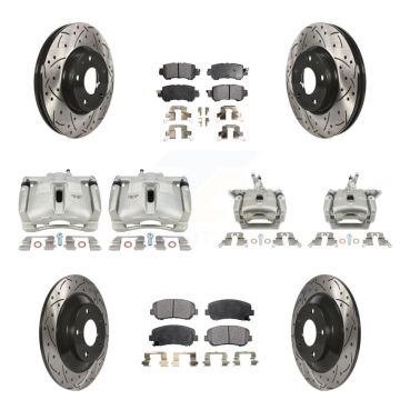 Front Rear Brake Caliper Drill Slotted Rotor Semi-Metallic Pad Kit (10Pc) For Mazda CX-5 KCD-100391P