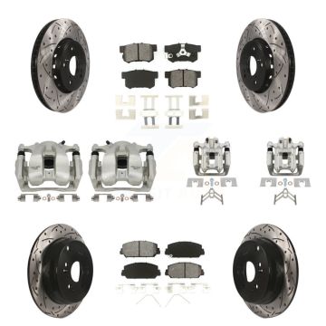 Front Rear Brake Caliper Drill Slotted Rotors Semi-Metallic Pad Kit (10Pc) For Acura RDX KCD-100391S