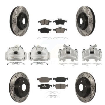 Front Rear Brake Caliper Drill Slot Rotor Ceramic Pad Kit (10Pc) For 13-18 Ford Focus ST KCD-100392C