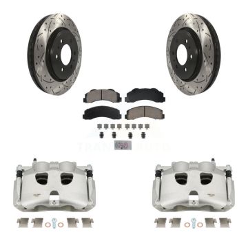 Front Disc Brake Coated Caliper Drilled Slotted Rotor And Ceramic Pad Kit For Ford F-150 KCD-100392N