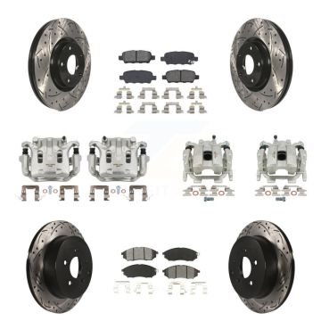 Front Rear Brake Caliper Drill Slot Rotor Semi-Metallic Pad Kit (10Pc) For Nissan Murano KCD-100392S