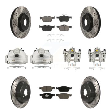Front Rear Brake Caliper Drill Slot Rotor Ceramic Pad Kit (10Pc) For Ford Escape Lincoln KCD-100393C