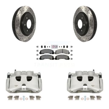 Front Brake Coat Caliper Drill Slot Rotor Semi-Metallic Pad Kit For 2018-2020 Ford F-150 KCD-100393N