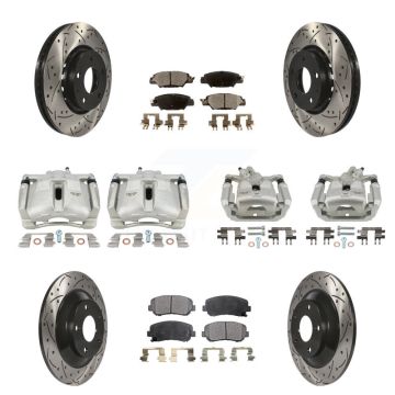 Front Rear Brake Caliper Drill Slotted Rotor Semi-Metallic Pad Kit (10Pc) For Mazda CX-5 KCD-100393P