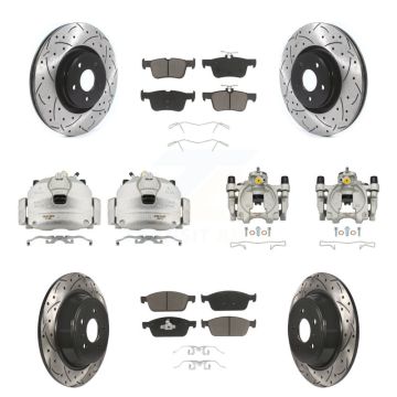 Front Rear Brake Coated Caliper Drill Slot Rotors Ceramic Pad Kit (10Pc) For Lincoln MKC KCD-100394C
