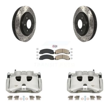 Front Brake Coated Caliper Drill Slotted Rotors Ceramic Pad Kit For 2018-2020 Ford F-150 KCD-100394N