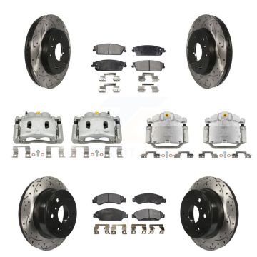 Front Rear Brake Caliper Drill Slot Rotor Semi-Metallic Pad Kit (10Pc) For Chevrolet GMC KCD-100394P