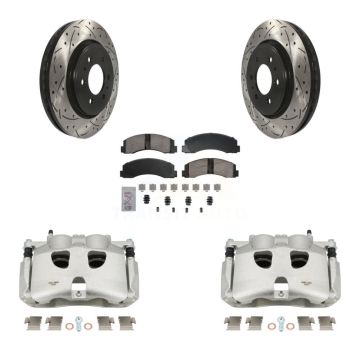 Front Brake Coated Caliper Drill Slotted Rotors Ceramic Pad Kit For 2018-2020 Ford F-150 KCD-100395N