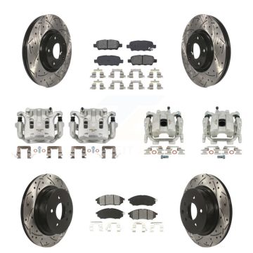 Front Rear Brake Caliper Drill Slot Rotors Semi-Metallic Pad Kit (10Pc) For INFINITI G37 KCD-100395S