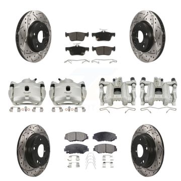 Front Rear Brake Caliper Drilled Slot Rotor Semi-Metallic Pad Kit (10Pc) For Honda Civic KCD-100396P
