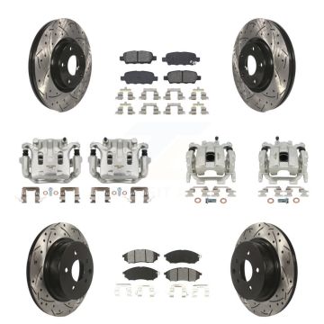 Front Rear Brake Caliper Drill Slot Rotor Semi-Metallic Pad Kit (10Pc) For INFINITI EX35 KCD-100396S