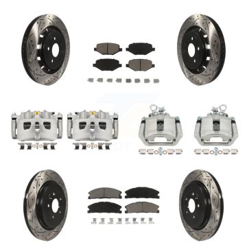 Front Rear Brake Caliper Drilled Slot Rotor Ceramic Pad Kit (10Pc) For Ford Explorer MKS KCD-100397C