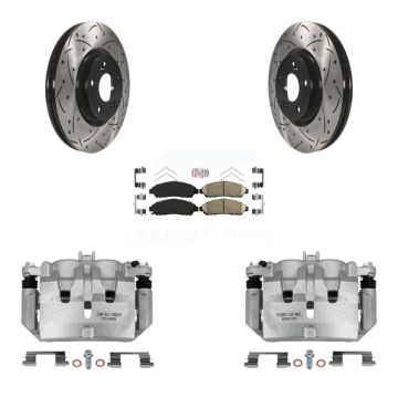 Front Disc Brake Coated Caliper Drilled Slotted Rotors Ceramic Pad Kit For Acura MDX ZDX KCD-100397N