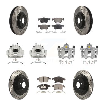 Front Rear Disc Brake Coated Caliper Drilled Slot Rotor Semi-Metallic Pad Kit (10Pc) For KCD-100398P