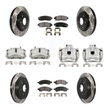 Front Rear Brake Caliper Drill Slotted Rotor Semi-Metallic Pad Kit (10Pc) For GMC Acadia KCD-100399P