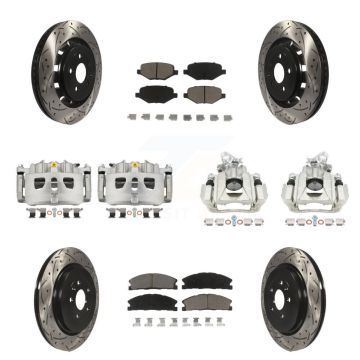 Front Rear Brake Caliper Drill Slotted Rotor Ceramic Pad Kit (10Pc) For 2016 Lincoln MKS KCD-100400C