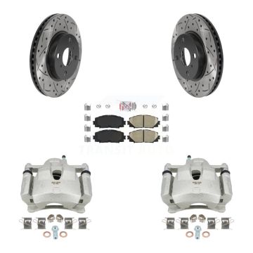 Front Disc Brake Coated Caliper Drilled Slotted Rotor & Ceramic Pad Kit For Toyota Yaris KCD-100400N