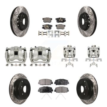 Front Rear Brake Caliper Drill Slotted Rotors Semi-Metallic Pad Kit (10Pc) For Acura RDX KCD-100400P