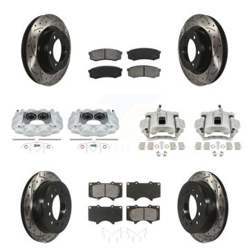 Front Rear Brake Caliper Drill Slot Rotors Semi-Metallic Pad Kit (10Pc) For Toyota Lexus KCD-100400S