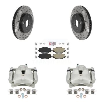 Front Disc Brake Coated Caliper Drilled Slotted Rotor & Ceramic Pad Kit For Toyota Yaris KCD-100401N