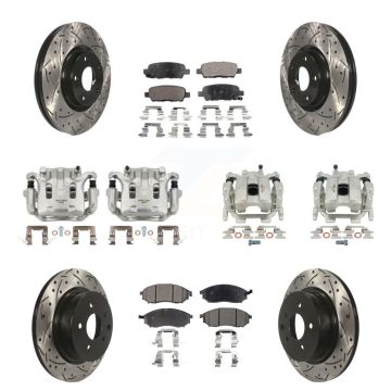 Front Rear Brake Caliper Drill Slot Rotors Semi-Metallic Pad Kit (10Pc) For INFINITI G37 KCD-100404P
