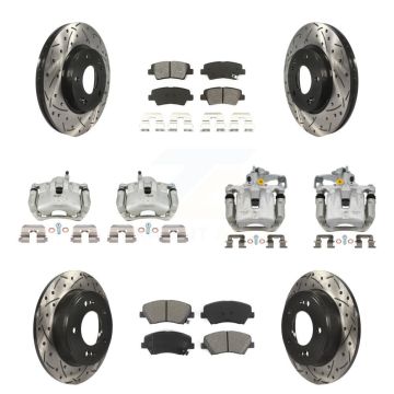 Front Rear Brake Caliper Drill Slotted Rotor Semi-Metallic Pad Kit (10Pc) For Hyundai GT KCD-100404S