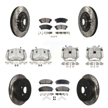 Front Rear Brake Caliper Drill Slot Rotor Ceramic Pad Kit (10Pc) For Toyota Sienna Lexus KCD-100404T