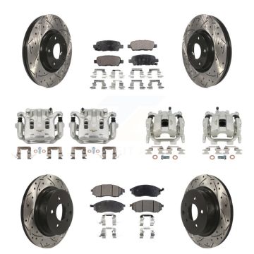 Front Rear Brake Caliper Drill Slot Rotor Semi-Metallic Pad Kit (10Pc) For INFINITI EX35 KCD-100405P