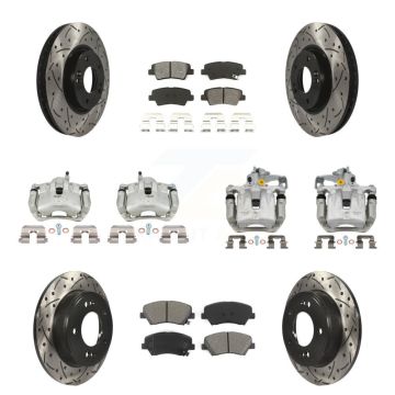 Front Rear Brake Caliper Drill Slotted Rotors Semi-Metallic Pad Kit (10Pc) For Kia Forte KCD-100405S