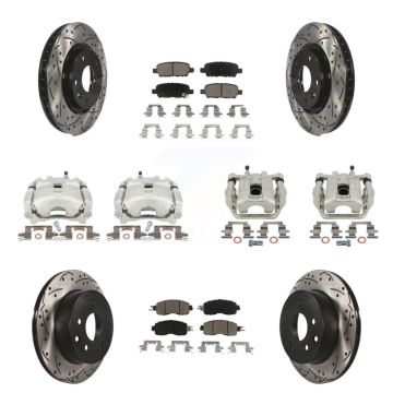 Front Rear Brake Coated Caliper Drill Slot Rotors Ceramic Pad Kit (10Pc) For Nissan LEAF KCD-100406C