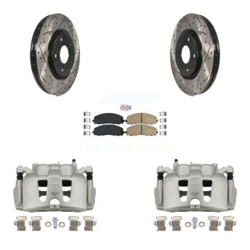 Front Brake Coated Caliper Drill Slot Rotors Ceramic Pad Kit For 2014-2020 Dodge Journey KCD-100406N