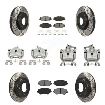 Front Rear Brake Caliper Drill Slot Rotors Semi-Metallic Pad Kit (10Pc) For Kia Forte GT KCD-100406S