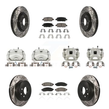 Front Rear Brake Coated Caliper Drill Slot Rotors Ceramic Pad Kit (10Pc) For Nissan LEAF KCD-100407C